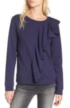 Women's Hinge Asymmetrical Ruffle Sweatshirt - Blue