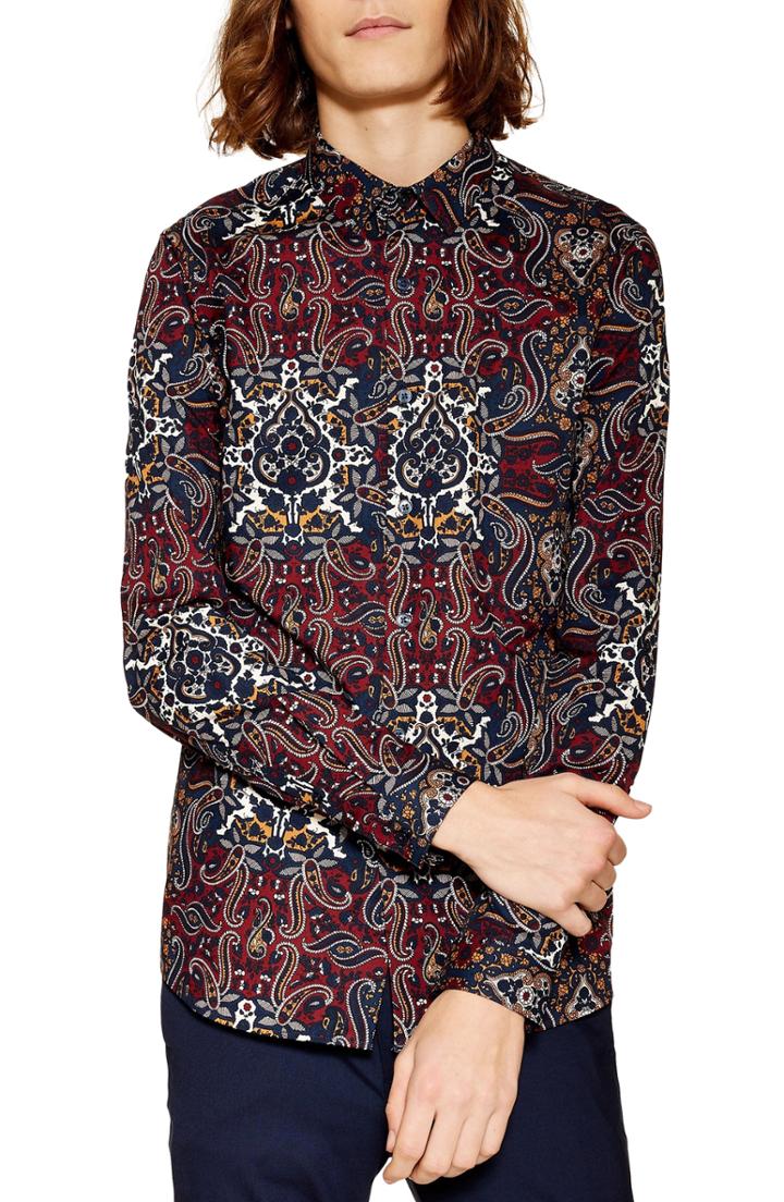 Men's Topman Octopaisley Print Shirt - Burgundy