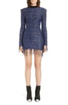 Women's Balmain Fringe Metallic Tweed Minidress Us / 36 Fr - Blue