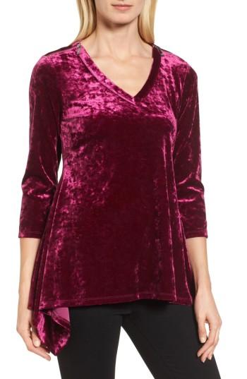 Women's Chaus Crushed Velvet Sharkbite Hem Top - Pink