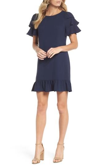 Women's Charles Henry Tiered Ruffle Shift Dress - Blue