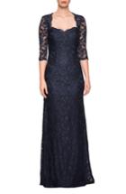 Women's La Femme Lace Column Gown - Blue