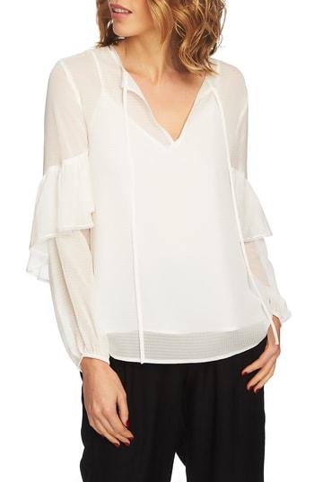 Women's 1.state Sheer Tie Neck Blouse, Size - White