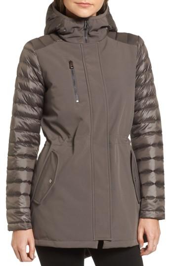 Women's Vince Camuto Mixed Media Soft Shell Jacket - Grey