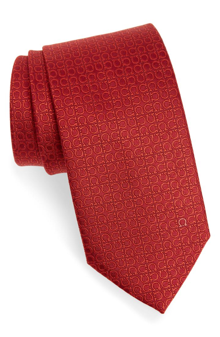 Men's Salvatore Ferragamo Erve Gancio Jacquard Silk Tie, Size - Red