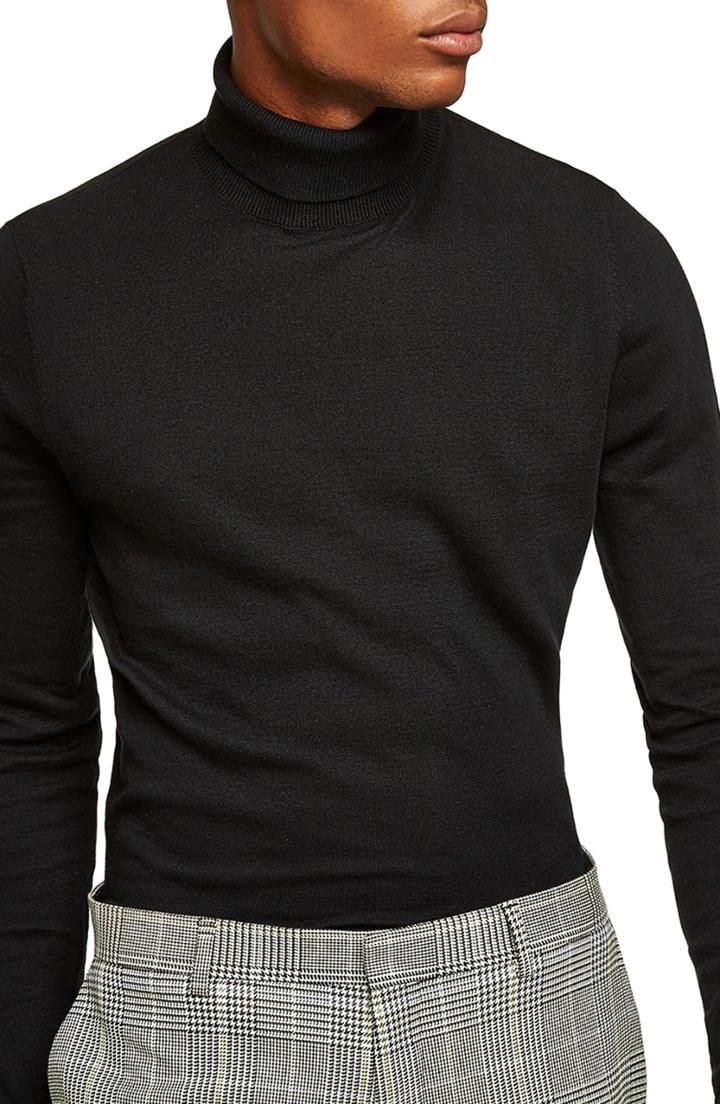 Men's Topman Classic Fit Turtleneck Sweater, Size - Black