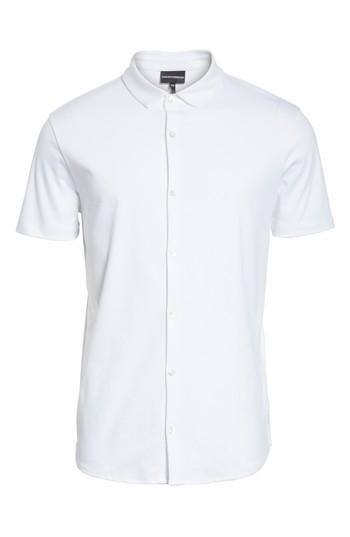 Men's Emporio Armani Slim Fit Cotton Knit Sport Shirt, Size - White