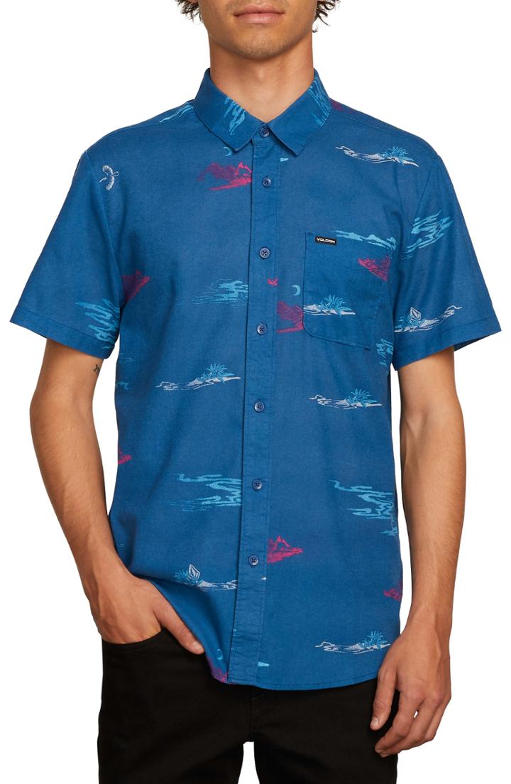 Men's Volcom Sub Phase Patterned Woven Shirt - Blue