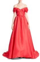 Women's Marchesa Silk Gazar Sculpted Off The Shoulder Gown - Coral