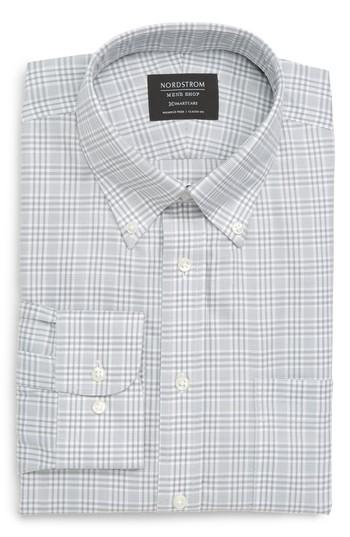 Men's Nordstrom Men's Shop Smartcare(tm) Classic Fit Plaid Dress Shirt .5 32/33 - Grey