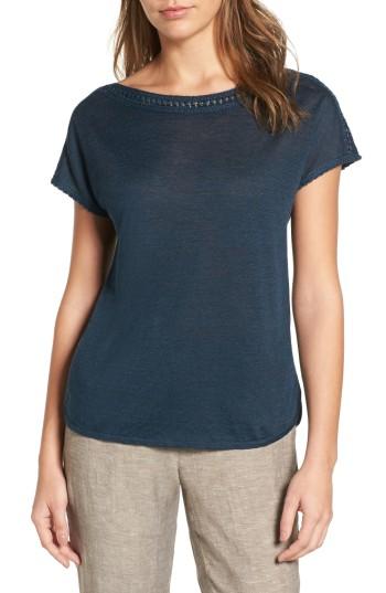 Women's Nic+zoe Crochet Trim Linen Blend Top - Blue