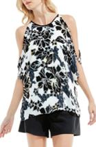 Women's Vince Camuto Floral Exhibit Cold Shoulder Top - White