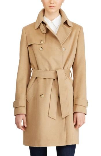 Women's Lauren Ralph Lauren Wool Blend Trench Coat - Beige