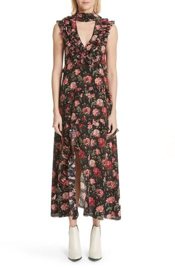 Women's R13 Floral Ruffle Silk Choker Dress - Black