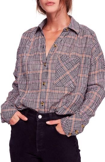 Women's Free People Break My Stripe Plaid Shirt - Black