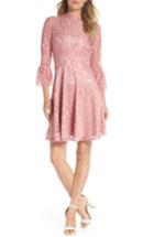 Petite Women's Eliza J Bell Sleeve Lace Fit & Flare Dress P - Pink