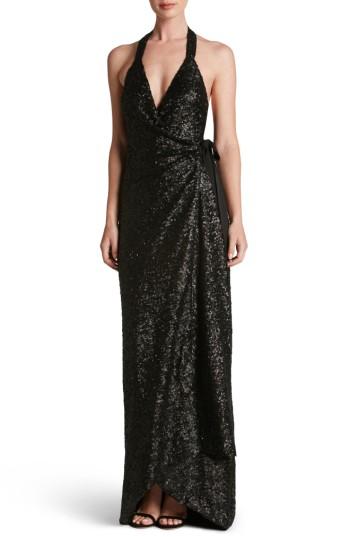 Women's Dress The Population Giselle Sequin Wrap Gown - Black