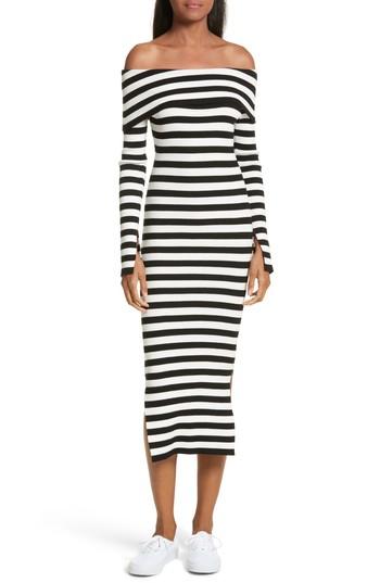 Women's Milly Off The Shoulder Ribbed Maxi Dress - Black