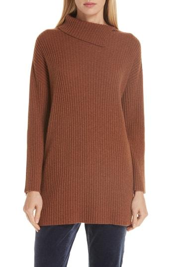 Women's Eileen Fisher Ribbed Cashmere Tunic, Size - Brown