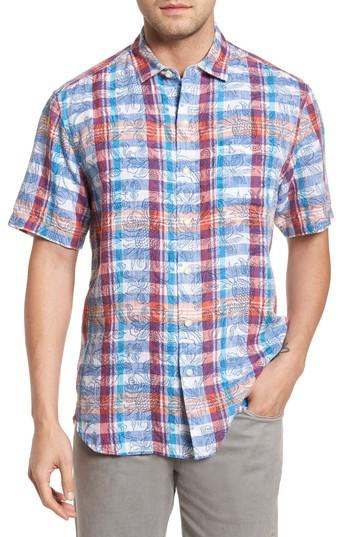 Men's Tommy Bahama Tropico Madras Linen Sport Shirt - Blue