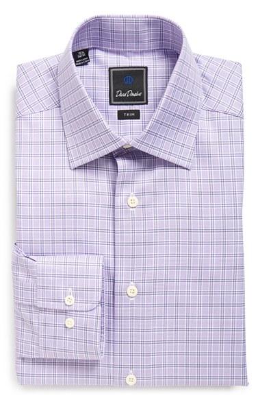 Men's David Donahue Trim Fit Check Dress Shirt .5 32/33 - Purple