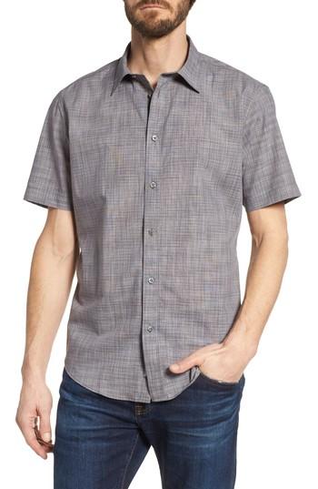 Men's Coastaoro Joya Regular Fit Plaid Short Sleeve Sport Shirt - Grey