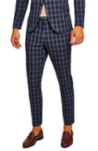 Men's Topman Muscle Fit Check Suit Trousers 32 - Blue