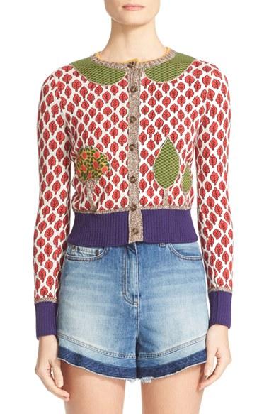 Women's Red Valentino Leaf Cotton Blend Jacquard Cardigan