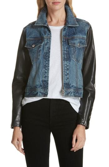 Women's Rag & Bone/jean Zip Nico Denim & Leather Jacket - Blue