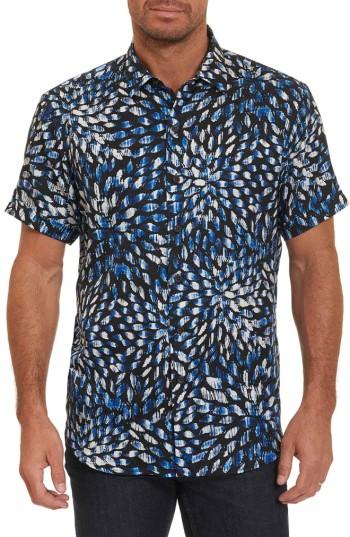 Men's Robert Graham Pebble Beach Print Short Sleeve Sport Shirt, Size - Blue