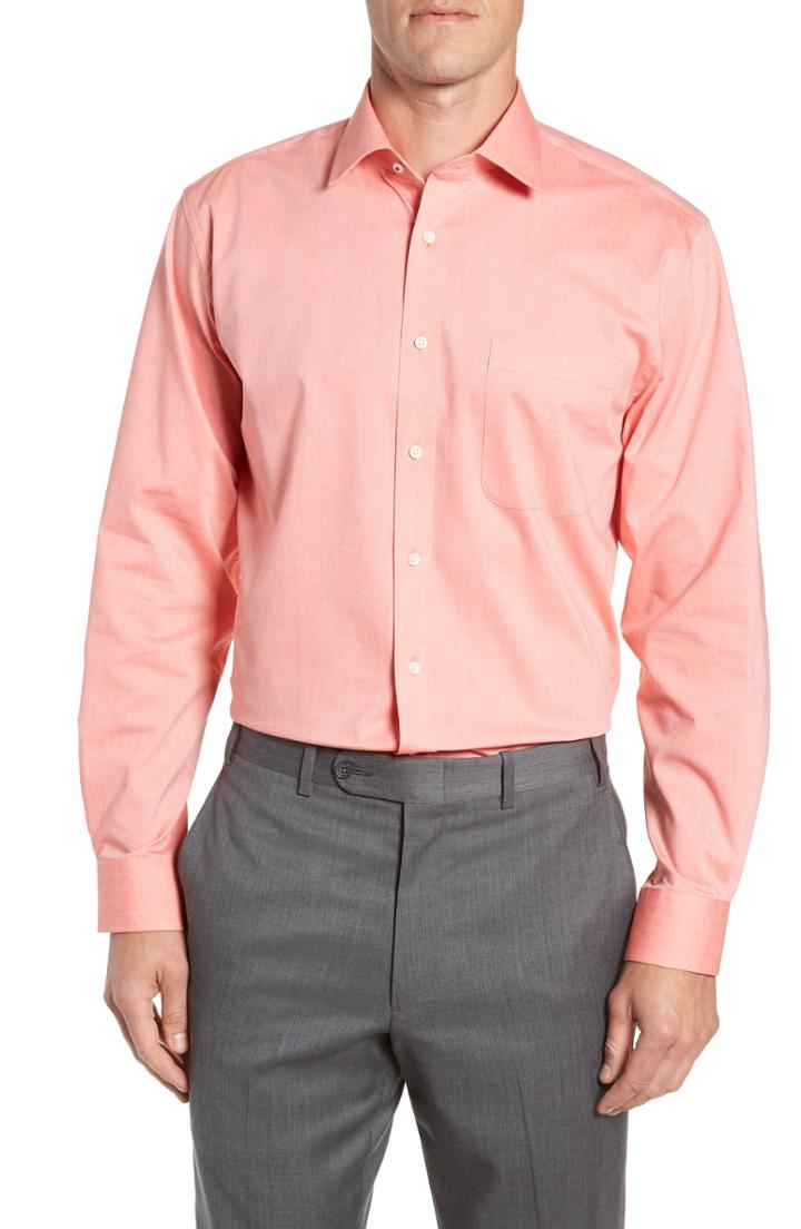 Men's Nordstrom Men's Shop Tech-smart Traditional Fit Stretch Pinpoint Dress Shirt - 34/35 - Orange
