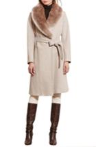 Women's Lauren Ralph Lauren Wool Blend Coat With Faux Fur Collar - Grey