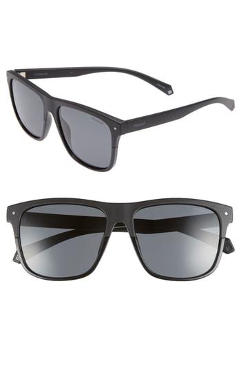 Women's Polaroid Eyewear Flat Top 56mm Polarized Sunglasses - Black