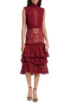 Women's Jonathan Simkhai Tower Mesh Lace Ruffled Dress - Red