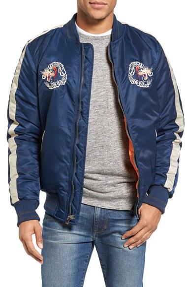 Men's Schott Nyc Nylon Souvenir Flight Jacket - Blue