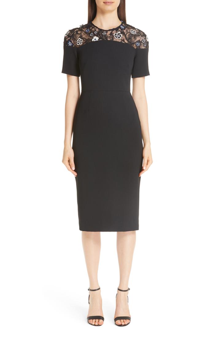 Women's Lela Rose 3d Floral Lace Yoke Sheath Dress (similar To 14w-16w) - Blue