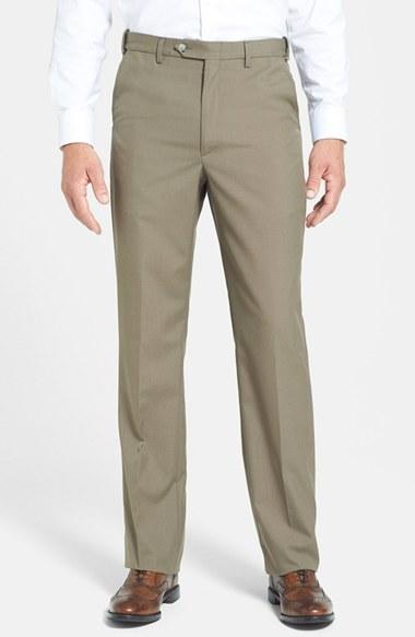 Men's Berle Self Sizer Waist Tropical Weight Flat Front Trousers X 32 - Green