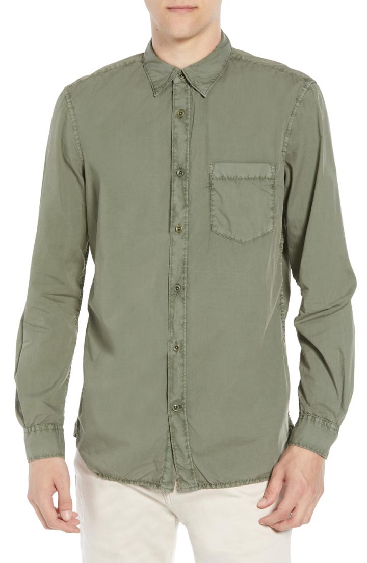 Men's French Connection Overdyed Regular Fit Poplin Sport Shirt, Size - Green