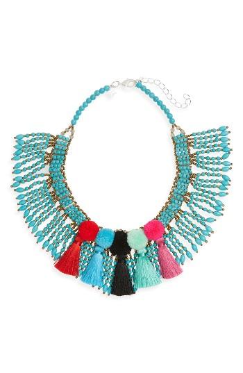Women's Panacea Beaded Pompom Tassel Statement Necklace