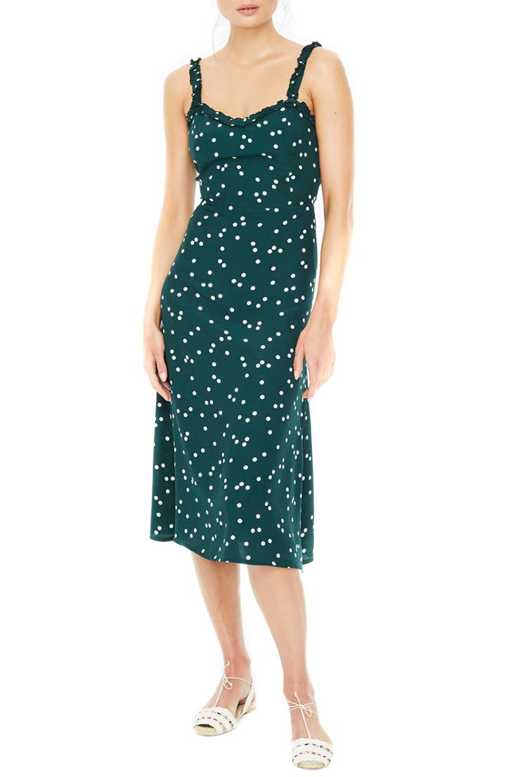 Women's Faithfull The Brand Gizele Polka Dot Tie Back Midi Dress - Green