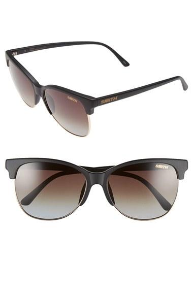 Women's Smith 'rebel' 57mm Cat Eye Sunglasses - Matte Black/ Polarized Brown