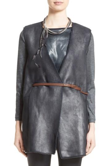 Women's Fabiana Filippi Genuine Shearling Front Knit Vest Us / 40 It - Blue