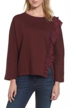 Women's Halogen Side Ruffle Sweatshirt, Size - Burgundy