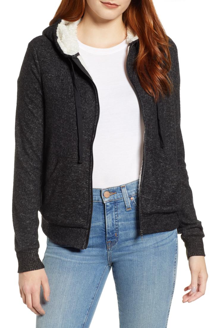Women's Bobeau Fleece Lined Hooded Jacket - Black