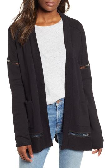 Women's Caslon French Terry Open Front Cotton Cardigan, Size - Black