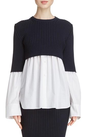 Women's Kenzo Knit Overlay Cotton Blouse Us / 36 Fr - White