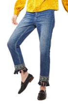 Women's Topshop Embellished Hem Straight Leg Jeans X 30 - Blue
