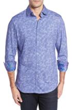 Men's Stone Rose Slim Fit Wavy Diamond Print Sport Shirt (s) - Blue