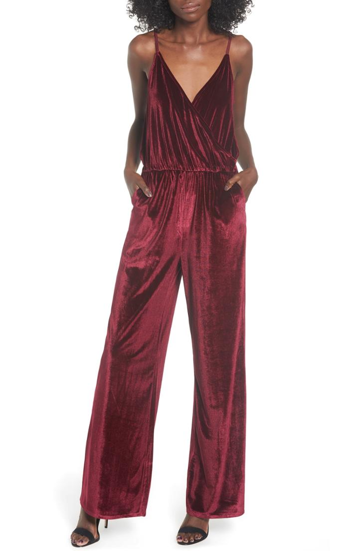 Women's Lira Clothing Velvet Jumpsuit - Burgundy