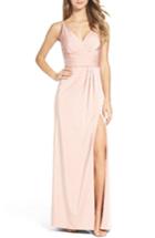 Women's Xscape Cross Back Side Pleat Satin Gown